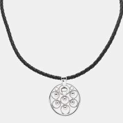 Pre Owned Aigner Crystals Silver Tone Leather Necklace and Earrings Set