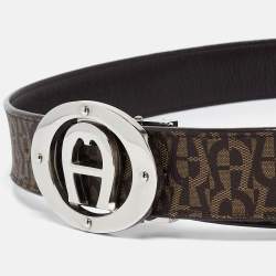 Aigner Dark Brown Monogram Coated Canvas and Leather Logo Belt