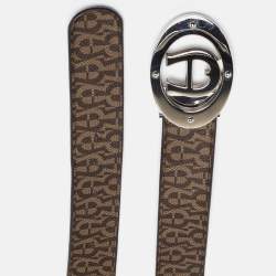 Aigner Dark Brown Monogram Coated Canvas and Leather Logo Belt