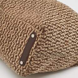 Aigner Brown/Beige Signature Canvas and Leather Snap Tote