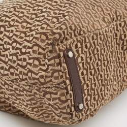 Aigner Brown/Beige Signature Canvas and Leather Snap Tote