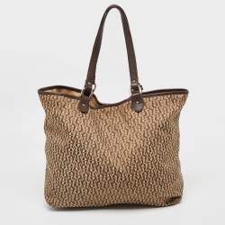 Aigner Brown/Beige Signature Canvas and Leather Snap Tote