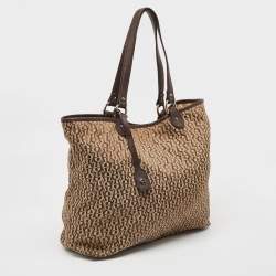 Aigner Brown/Beige Signature Canvas and Leather Snap Tote