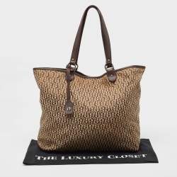 Aigner Brown/Beige Signature Canvas and Leather Snap Tote