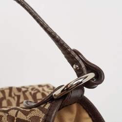 Aigner Brown/Beige Signature Canvas and Leather Snap Tote