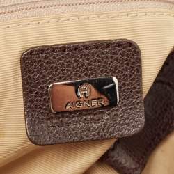Aigner Brown/Beige Signature Canvas and Leather Snap Tote