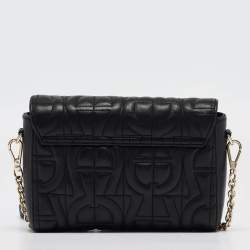 Aigner Black Logo Embossed Leather Pria Chain Shoulder Bag