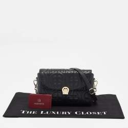 Aigner Black Logo Embossed Leather Pria Chain Shoulder Bag