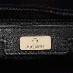 Aigner Black Logo Embossed Leather Pria Chain Shoulder Bag