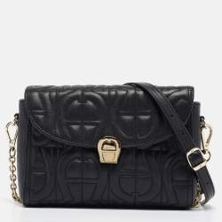 Aigner Black Logo Embossed Leather Pria Chain Shoulder Bag