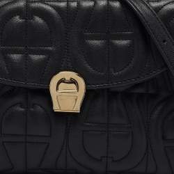 Aigner Black Logo Embossed Leather Pria Chain Shoulder Bag
