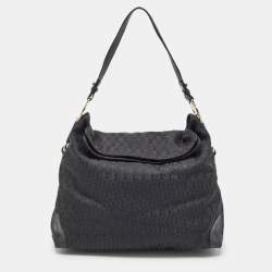 Aigner Black Monogram Canvas and Leather Logo Handle Hobo