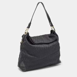 Aigner Black Monogram Canvas and Leather Logo Handle Hobo