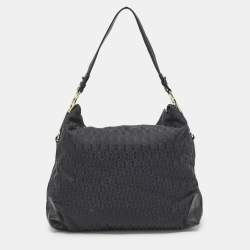 Aigner Black Monogram Canvas and Leather Logo Handle Hobo