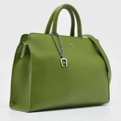 Pre Owned Aigner Apple Green Leather Medium Cybill Tote