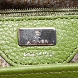 Pre Owned Aigner Apple Green Leather Medium Cybill Tote