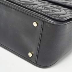 Aigner Black Logo Embossed Leather Genoveva Top Handle Bag