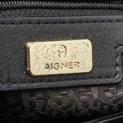 Aigner Black Logo Embossed Leather Genoveva Top Handle Bag