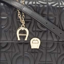 Aigner Black Logo Embossed Leather Genoveva Top Handle Bag