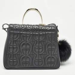 Aigner Black Logo Embossed Leather Genoveva Top Handle Bag