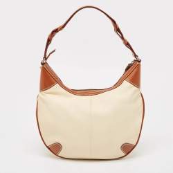 Aigner Brown/Off White Leather Logo Hobo