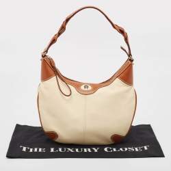 Aigner Brown/Off White Leather Logo Hobo