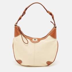 Aigner Brown/Off White Leather Logo Hobo