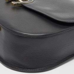Aigner Black Leather Logo Flap Top Handle Bag