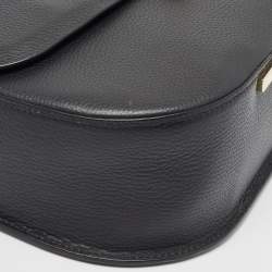 Aigner Black Leather Logo Flap Top Handle Bag