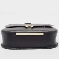 Aigner Black Leather Logo Flap Top Handle Bag