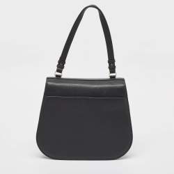 Aigner Black Leather Logo Flap Top Handle Bag
