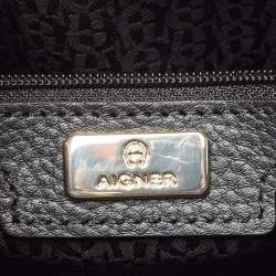 Aigner Black Leather Logo Flap Top Handle Bag