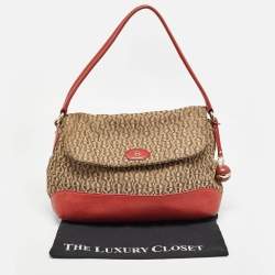 Aigner Beige/Red Signature Canvas and Leather Logo Flap Shoulder Bag