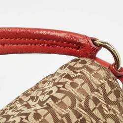 Aigner Beige/Red Signature Canvas and Leather Logo Flap Shoulder Bag