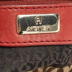 Aigner Beige/Red Signature Canvas and Leather Logo Flap Shoulder Bag