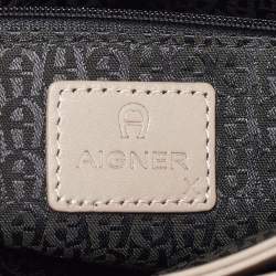 Aigner Beige Embossed Leather Flap Chain Crossbody Bag