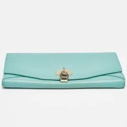 Aigner Blue Leather Logo Charm Flap Continental Wallet