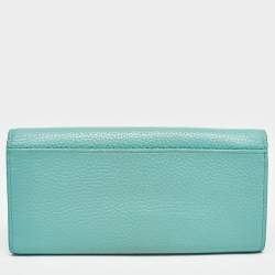 Aigner Blue Leather Logo Charm Flap Continental Wallet