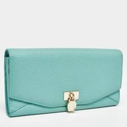 Aigner Blue Leather Logo Charm Flap Continental Wallet