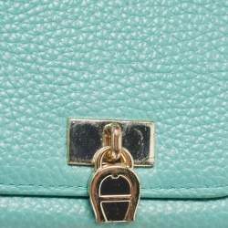 Aigner Blue Leather Logo Charm Flap Continental Wallet