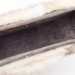 Pre Owned Aigner Grey Faux Fur and Leather Round Wristlet Clutch