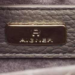Pre Owned Aigner Grey Faux Fur and Leather Round Wristlet Clutch