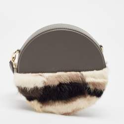 Pre Owned Aigner Grey Faux Fur and Leather Round Wristlet Clutch