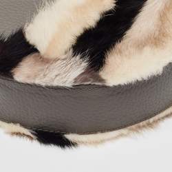 Pre Owned Aigner Grey Faux Fur and Leather Round Wristlet Clutch