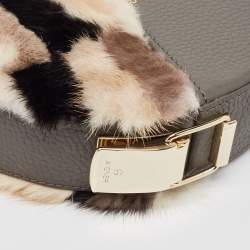 Pre Owned Aigner Grey Faux Fur and Leather Round Wristlet Clutch