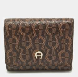 Aigner Dark Brown Monogram Coated Canvas Logo Trifold Wallet