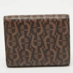 Aigner Dark Brown Monogram Coated Canvas Logo Trifold Wallet