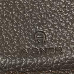 Aigner Dark Brown Monogram Coated Canvas Logo Trifold Wallet