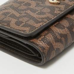 Aigner Dark Brown Monogram Coated Canvas Logo Trifold Wallet