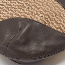 Aigner Brown/Beige Monogram Canvas and  Leather Logo Flap Hobo